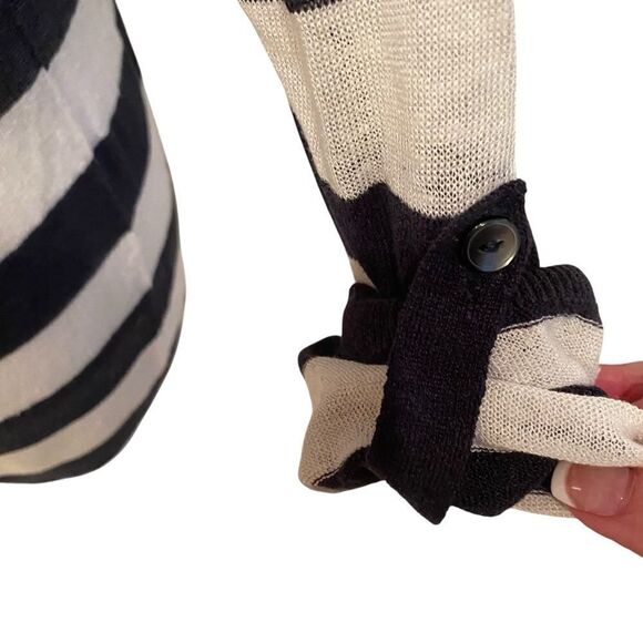 Ann Taylor Long Sleeve Stripe Linen Cardigan Button Up Sleeves M - Picture 3 of 4